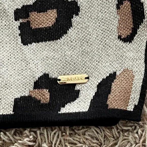 Calvin Klein Leopard Print Cowl Neck Sweater Women XL Beige Black Brown - Picture 3 of 5